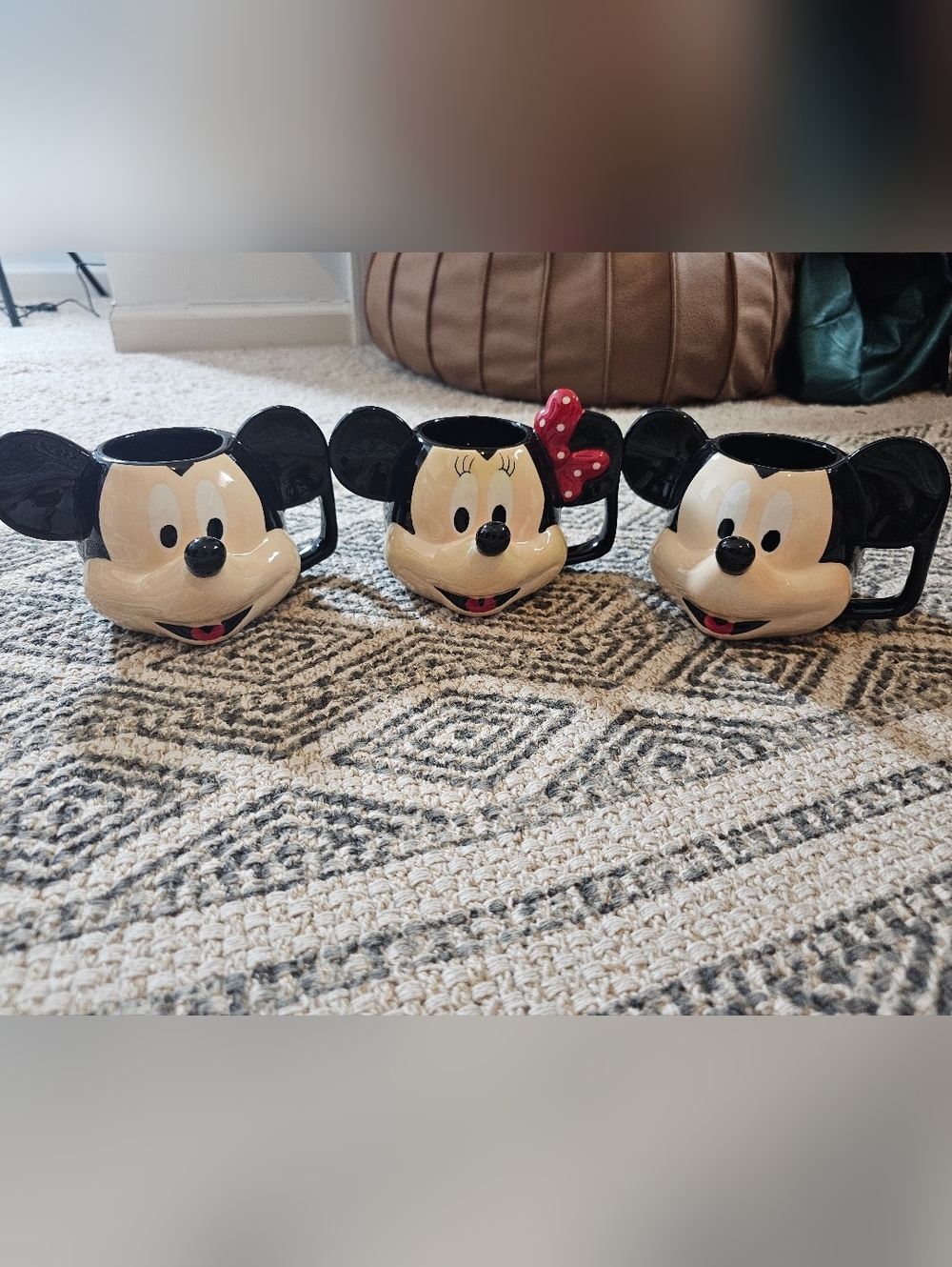 Disney Mickey Mouse & Minnie Mouse Coffee Cups 3-D Set Head Ceramic 3 Mugs